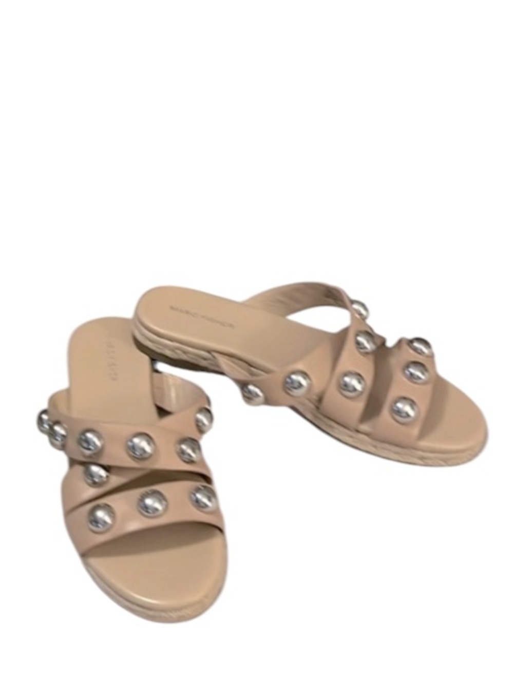Marc Fisher Women’s Prisca Tan Silver Gladiator Mule Platform Sandals New 9.5